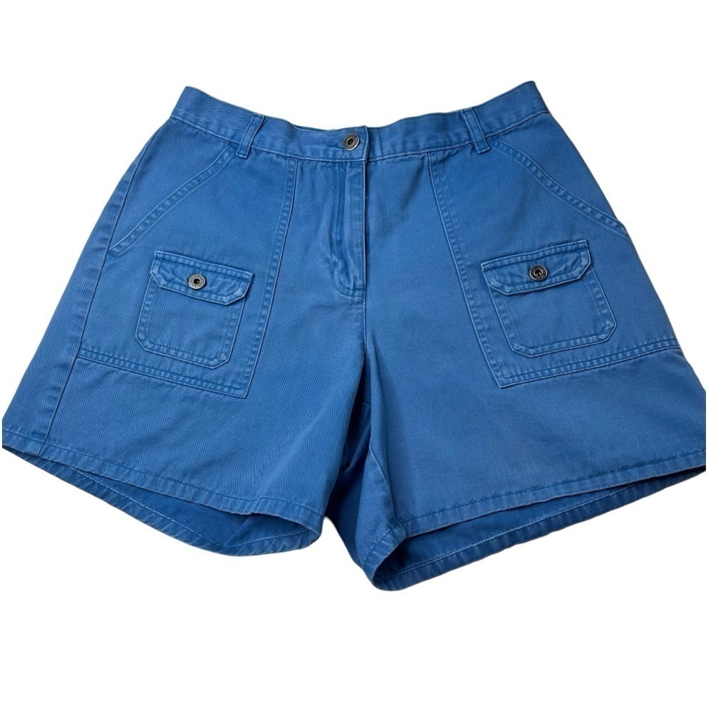VTG 90's JONES WEAR SPORT Blue Mid-Rise Flap Button Shorts Women's Size 6